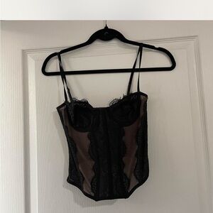 Urban Outfitters Black and Tan Lace Camisole